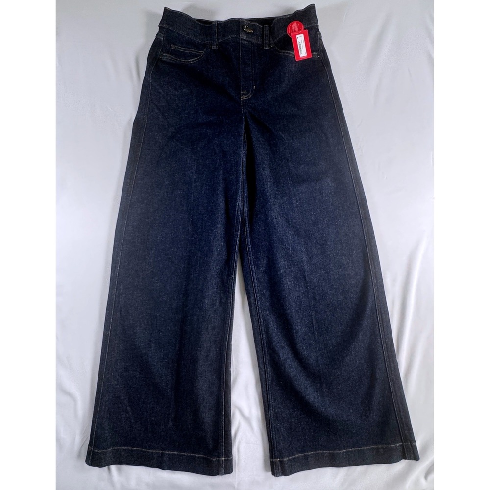 Spanx Wide Leg Denim Women Large Raw Indigo High Rise Shaping‎ Jeans 20547R NEW - Picture 3 of 10